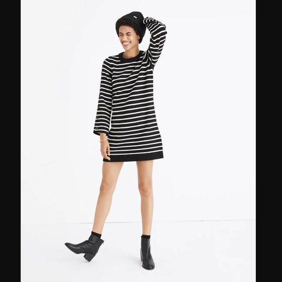 Madewell Button-Sleeve Sweater-Dress in Stripe - Picture 1 of 8